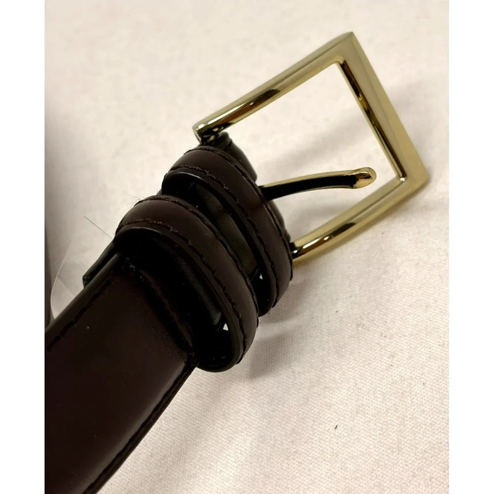 Genuine Leather Brown Dress Belt Gold Tone Buckle Size 52 Men's 60
